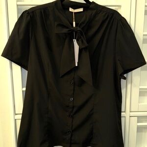 Bella Poque Tie Front Professional Blouse XL Black Short Sleeves BRAND NEW